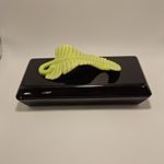 MCM Sharon Lee F-120 Ceramic Trinket Box Black With Raised Green Feather |