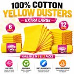 XL Yellow Dusters Cleaning Cloths (40 x 50cm) 100% Cotton Soft-Pack of 6/12
