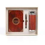 Bamboo Gold Edge Wood Cover Premium Notebook Pen Thermos Gift Set