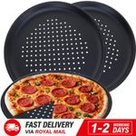3x Pizza Pan Baking Tray Non Stick Crispy Round Crust Base Steel Oven 32cm