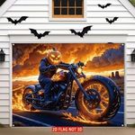 Pumpkin Monster Motorcycle Halloween Garage Door Banner Fabric Party Backdrop XS
