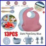 13 Pcs Baby Feeding Set Silicone Led Weaning Supplies Utensils Cup Bowl BPA Free