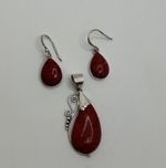 Vintage Red And Silver Pendant And Earring Set Jewelry Estate Find