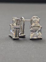 Sterling Silver Squre Cut CZ Omega Back Earrings