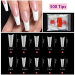 Coffin Nail Tips Long 500Pcs For Acrylic Gel Clear Natural Full Cover French
