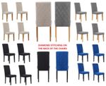4 X Velvet Dining Chairs Diamond Stitch back Wooden Legs Beige Grey Blue Back