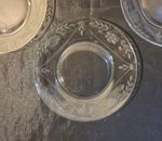 Set Of 6 Salad Plates Etched Leaf, Berry And Floral W/ Geometric Lines