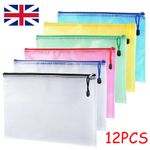 12X A3/4/5 Plastic Wallet Document Zip Lock Bags PVC Pockets With Zipper Storage