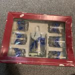 Vintage DEVALBOR  WINDROSE 6 Whiskey Glasses + Ice Bucket/Tongs Made In Italy