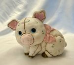 Vintage Lefton Patchwork Piggy Bank 1987 Ceramic Pig Coin Bank Bow Floral 7"