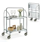 2-Tier Folding Kitchen Trolley Storage Party Drinks Cart Service Cart with Wheel