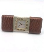 Tiffany & Co. Swiss Atlas Quartz Brown Leather Travel Clock / Watch
