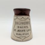Antique Advertising Stoneware Cream Pot For Shepherds Dairy Halifax c1900