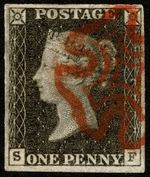 GB STAMP Penny Black 1840 Victoria PL1a SF 4 good to large margin  RED MX