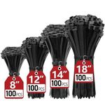 Zip Ties 400 Pack: 8", 12", 14", 18" Nylon Cable Fasteners
