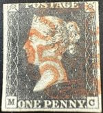 GB QV Stamp 1840 SG2 1d black, plate 8 "MC", 3 margins, red MX, SG RRP £475