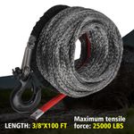 Synthetic Winch Rope with Hook Truck 4WD Recovery 3/8"x100ft 25000LBS Heavy Duty