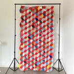 Vintage Quilt Top Tumbling Blocks Red Hand Stitched Cotton USA 1950s