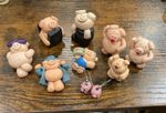 Vintage Miniature Pigs Pot Polymer Clay Figure Bundle 