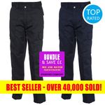 Mens Cargo Work Trousers, Heavy Duty Comfort Fit All Day Wear, Black or Navy 
