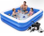 Inflatable Swimming Pool & Pump for Kids & Adults Outdoor 200cm x 150cm x 50cm