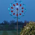 Windy Wheel Spinner Garden Solar Powered Light Up Metal & Glass Wind Spinner