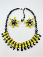 Black & Yellow Glass Western Germany Bib Choker 14"-16" W 1 .3" Clip Earrings