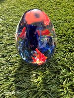 Oval Glass Paperweight with Gold Fish Design Vintage Collectible