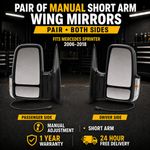 Pair Manual Short Arm Wing Mirror R+L For Mercedes Sprinter Van 2006-2018