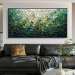 Handmade Abstract Green Grid Oil Paintings On Canvas Modern Home Decor Wall Arts