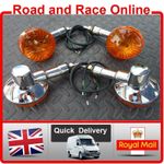 Full Set Of Replacement Chrome Motorcycle Indicators 2 Pairs Front & Rear 12v