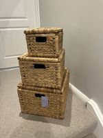 Storage Basket Hamper Resin Woven Grey Set of 3 Box john lewis £60 new