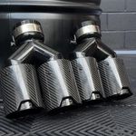 BMW M PERFORMANCE BLACK CARBON FIBRE EXHAUST TIPS  STEEL TWIN Y PIECE STAGGERED