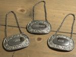 Antique Ianthe Set of Three Victorian  Silver Plated Decanter Labels with Chains