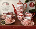Vintage CHH China Japanese Style Porcelain Tea Coffee Set Red Gold – 15 Piece