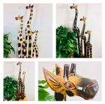 Wooden Giraffe Statue Set 60cm 80cm 100cm Giraffe Carving Ornament
