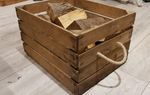 LOG BASKET / FIRE WOOD STORAGE  / FIREPLACE KINDLING BOX Wooden Apple Crate ROPE