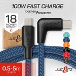 JuicEBitz® USB C to USB C Right Angle 100W Fast Braided Phone Charger Cable Lead