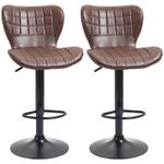 HOMCOM Bar Stools Set of 2 Adjustable Height Swivel PU Leather Bar Chairs Brown