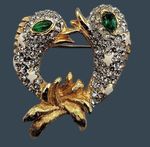 KJL Zodiac Pisces Brooch Rhinestone Double Fish Rare Vintage Kenneth Jay Lane