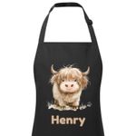 Personalised Any Name Hairy Highland Cow Waterproof Kids Apron. Craft Bake Cook