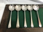 5 Vintage or antique EPNS Cockbill Spoons. Silver plate uncleaned patina