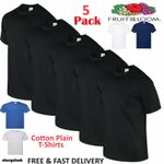 5 PACK FRUIT OF THE LOOM BLACK MENS PLAIN TEE COTTON T SHIRTS WHOLESALE S-2XL