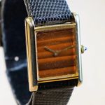 Cartier Must De Tank Tiger Eye Dial Manual Wind Rare Original Strap 18k Gold