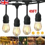 49FT Heavy Duty Festoon Outdoor String Lights E27 Mains Powered LED Garden Lamp