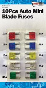 10 x Car Motorbike & Caravan Auto Mini Blade Fuses =10A, 15A, 20A, 25A,30A