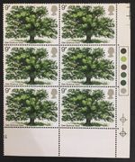 Rare QEII 1973 9p Oak Tree Block of 6 SG922 ERROR 1 Large Phos Band Mint Hinged