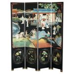 FULL SIZED VINTAGE CHINESE EXPORT BLACK LACQUERED FOLDING SCREEN ROOM DIVIDER