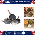 Nuovva 5pc Non Stick Pots and Pans Set Induction Marble Cookware with Lids