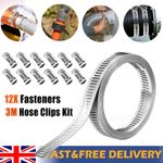 3m DIY Jubilee Clips Kit – 304 Stainless Steel Hose Clamp Roll with 12 Fasteners
